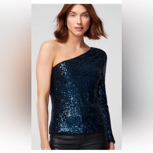 WHBM Sequin One Shoulder Top